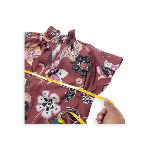 Never A Wallflower Vicki Short Sleeve Top Floral Print SZ S Ruffle Neck 100% Cot - Picture 5 of 12